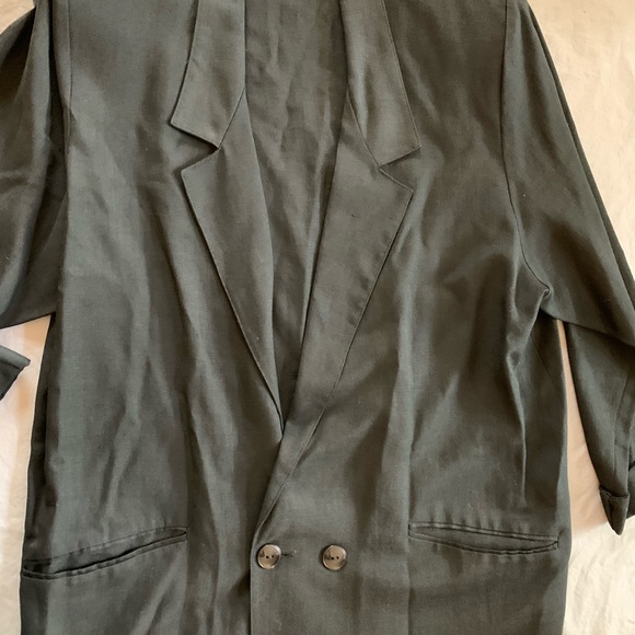 Vintage 90’s Black Oversized Double Breasted Blazer 14 Linen Blend - Picture 6 of 9